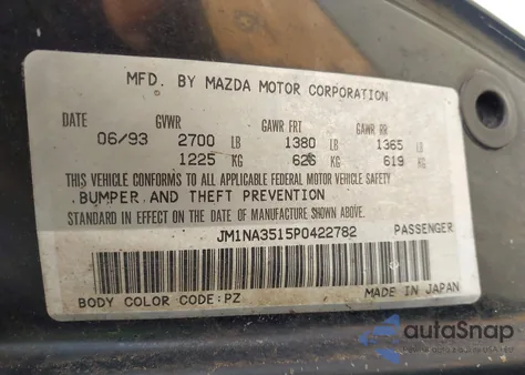 1993 Mazda Mx-5 Miata из США, поврежденный, VIN JM1NA3515P0422782